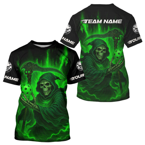 Maxcorners Custom Green The Grim Heaper Flames Pickleball Ball T-Shirt For Men Pickleball Team Jersey MT2009