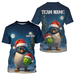 Maxcorners Custom Santa Penguin Christmas Pickleball Ball T-Shirt For Men Xmas Pickleball Jersey MT2009