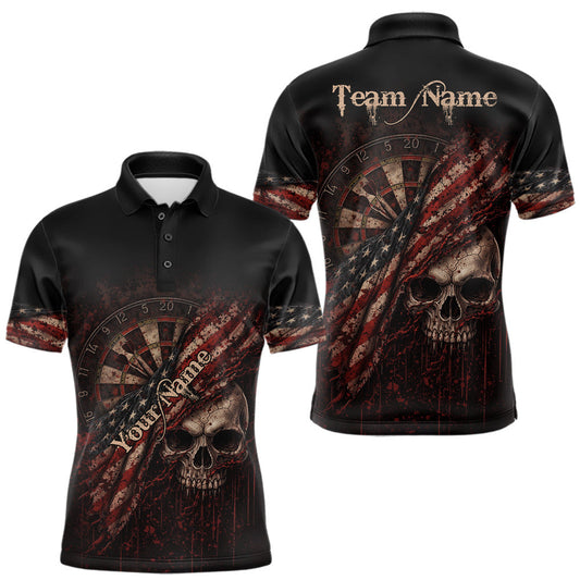 Maxcorners Red Grunge Retro Amercian Flag Dartboard Men Dart Polo Shirt Custom Skull Dart Team Jerseys LM2201