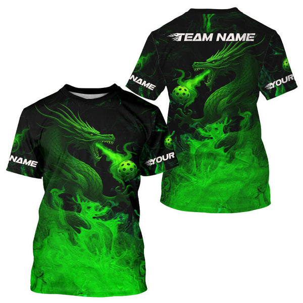 Maxcorners Custom Green Flames Dragon Pickleball Ball T-Shirt For Men Outfits Pickleball Jersey LM2509