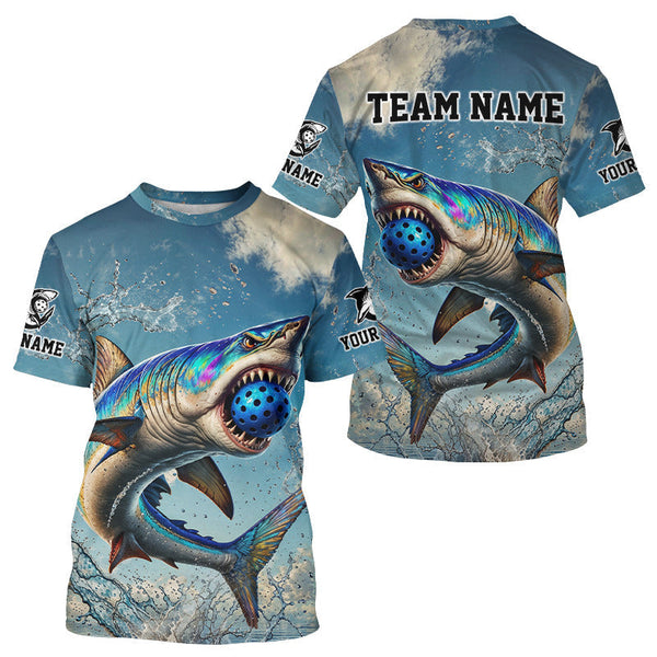 Maxcorners Custom Blue Ferocious Shark Funny Pickleball T-Shirt For Men Pickleball Team Jersey LM2509