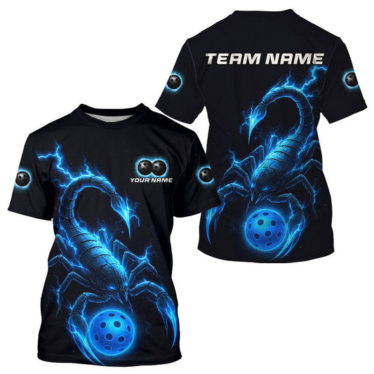 Maxcorners Custom Lightning Blue Ball Scorpion Pickleball T-Shirt For Men Outfits Pickleball Jersey LM2509