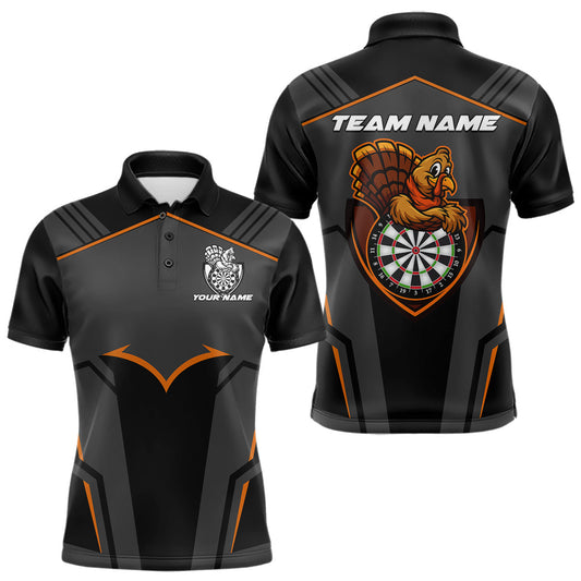 Maxcorners Custom Orange Turkey Autumn Funny Dart Polo Shirt For Men Thanksgiving Dart Team Jersey LM1903
