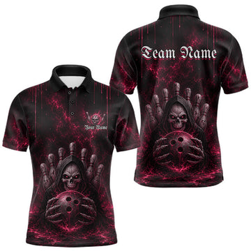 Maxcorners Custom Thunder Grim Reaper Men Bowling Shirts Skull Bowling Team Jerseys Bowling League | Pink LM2607