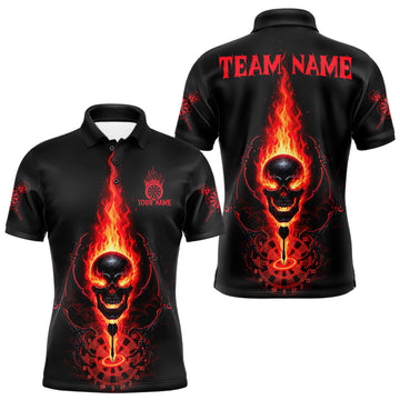Maxcorners Skeleton Fire Flame Dartboard Custom Mens Polo Dart Shirt Red Skull Dart Jerseys LM2603