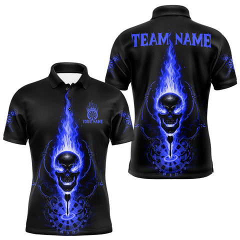 Maxcorners Skeleton Fire Flame Dartboard Custom Mens Polo Dart Shirt Blue Skull Dart Jerseys TU2710