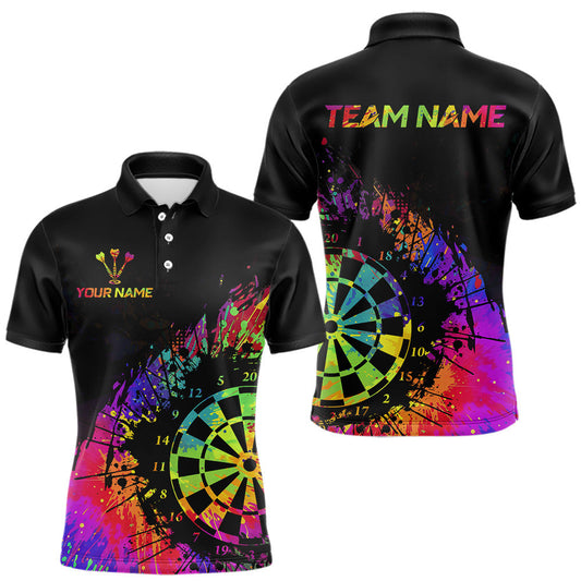 Maxcorners Colorful Splatter Dartboard Grunge Dart Polo Shirts For Men Custom Name For Darters LM2512