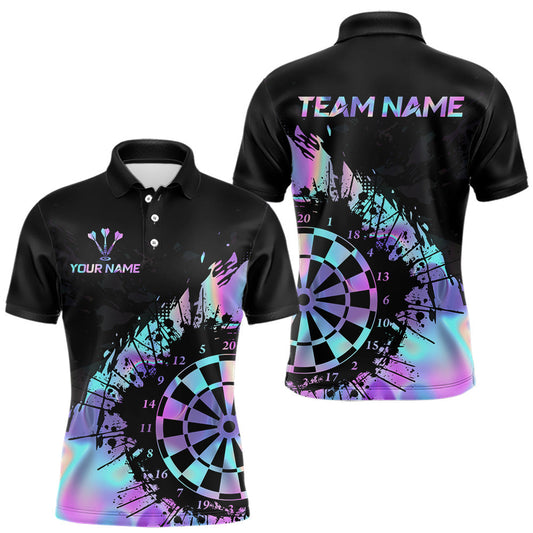 Maxcorners Purple Holographic Dartboard Grunge Dart Polo Shirts For Men Custom Name For Darters LM2512