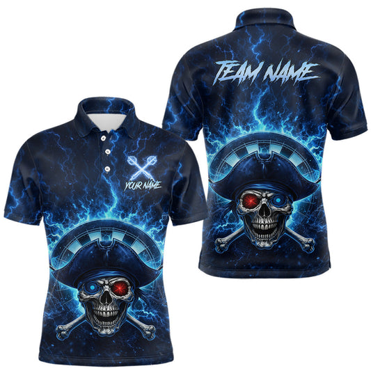 Maxcorners Blue Dartboard & Arrow Fire Flame Pirate Dart Polo Shirts For Men Custom Dart Team Jerseys LM2602