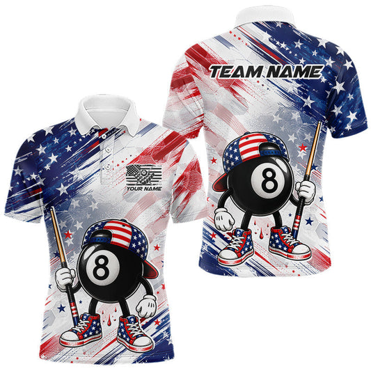 Maxcorners Grunge Red, White & Blue US Flag Billiard Team Jersey Custom Funny 8 Ball Mens Billiard Shirt LM2806