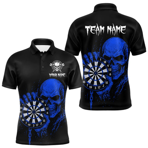 Maxcorners Custom Men's Dart Polo Shirt With Blue Blood Skull Holding Dartboard, Darts Jersey LM3010