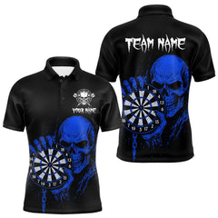 Maxcorners Custom Men's Dart Polo Shirt With Blue Blood Skull Holding Dartboard, Darts Jersey LM3010