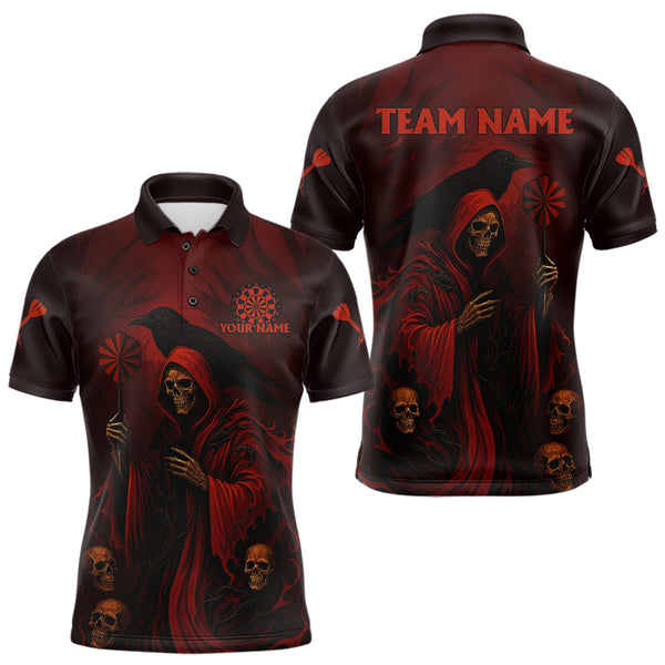 Maxcorners Custom Red Grim Heaper Grunge Skull Dart Arrow Dart Men Polo Shirt Dart Jerseys LM0210