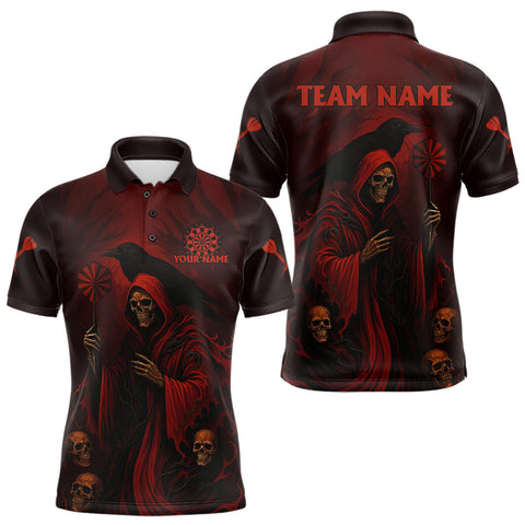 Maxcorners Custom Red Grim Heaper Grunge Skull Dart Arrow Dart Men Polo Shirt Dart Jerseys LM0210