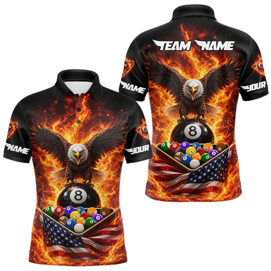 Maxcorners Fire Flame Eagle US Flag Pool Ball 3D Billiard Shirt For Men Personalized 8 Ball Billiard Attire