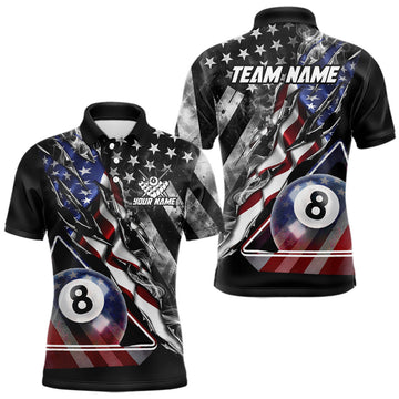 Maxcorners Personalized Smoke US Flag Billiard 8 Ball Pool Shirt For Men Custom Patriotic Billiard Team Appeal LM1904