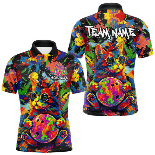 Maxcorners Funny Cat Colorful Paint Bowling Team Jerseys For Men