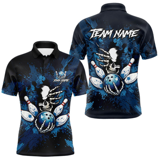 Maxcorners Blue Skeleton Torn Bowling Ball & Pin Jerseys For Men