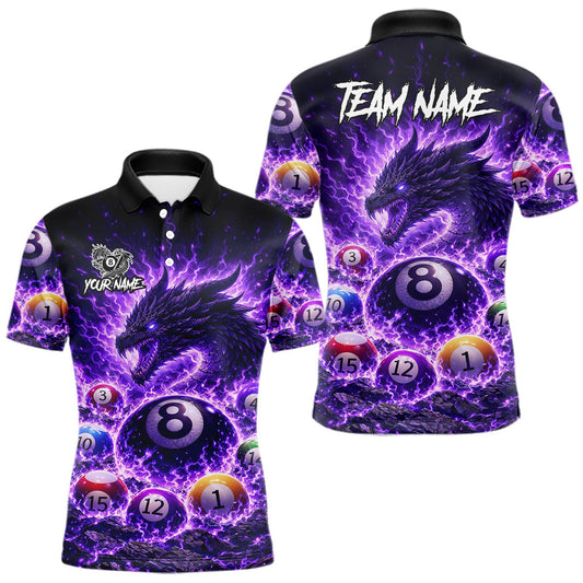 Maxcorners Purple Flaming Funny Dragon Pool 8 Ball Billiard Shirt For Men Custom Ball Billiard Team Attire LM2901