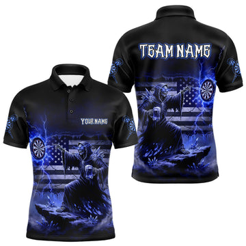 Maxcorners Custom Lightning Blue Grim Reaper Beer Funny Men Darts Polo Shirt US Flag Dart Jerseys LM2603