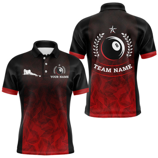 Maxcorners Black And Red 8 Ball Pool Men Billiard Polo & Quarter Zip Shirt Custom 8 Ball Billiard Team Jerseys LM0404