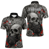 Maxcorners Custom Red Grey Roses Skull Dartboard Dart Men Polo Shirt Outfits Dart Team Jerseys LM0910