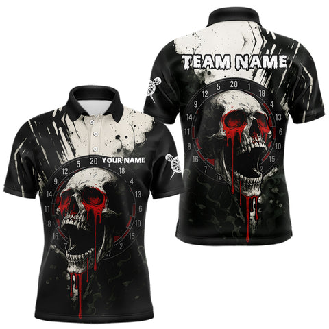 Maxcorners Custom Black Red Dripping Skull Dartboard Dart Men Polo Shirt Grunge Dart Jerseys LM0910