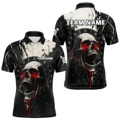 Maxcorners Custom Black Red Dripping Skull Dartboard Dart Men Polo Shirt Grunge Dart Jerseys LM0910