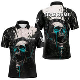 Maxcorners Custom Black Turquoise Dripping Skull Dartboard Dart Men Polo Shirt Grunge Dart Jerseys LM0910