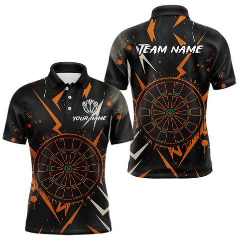 Maxcorners Custom Black Orange Dartboard Grunge Dart Men Polo Shirt Dart Tournament Jerseys LM0910