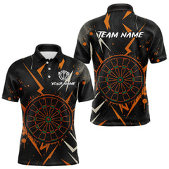 Maxcorners Custom Black Orange Dartboard Grunge Dart Men Polo Shirt Dart Tournament Jerseys LM0910