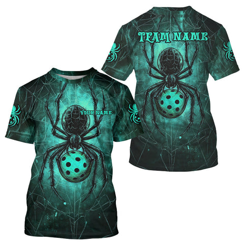 Maxcorners Custom Turquoise Spider Grunge Pickleball Ball T-Shirt For Men Funny Pickleball Jerseys LM0910
