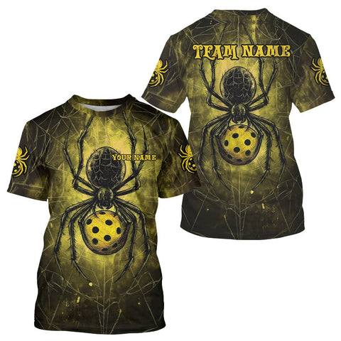 Maxcorners Custom Yellow Spider Grunge Pickleball Ball T-Shirt For Men Funny Pickleball Jerseys LM0910