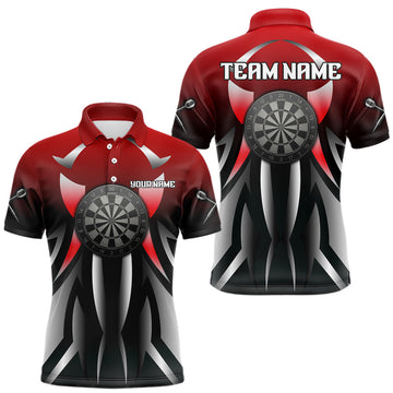 Maxcorners Red And Gradient Silver Darts Polo & 1/4 Zip Shirt For Men Custom Name Dart Jersey For Darters LM0404