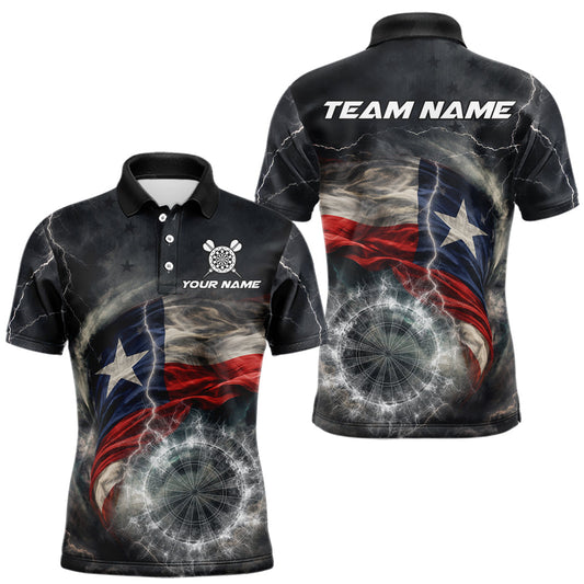 Maxcorners Custom Texas Flag Tornado White Thunder Darts Men Polo & 1/4-Zip Shirts Dart Team Jersey LM0503