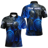 Maxcorners Custom Grey And Blue Flames Dartboard Skeleton Dart Men Polo Shirt Dart Team Jerseys MT1110