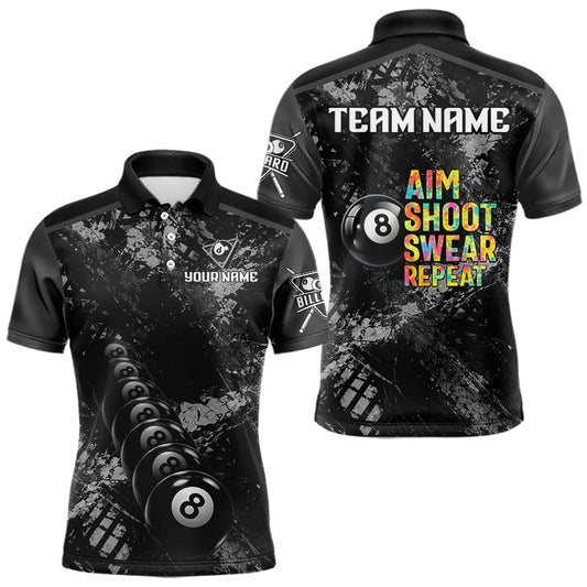 Maxcorners Aim Shoot Swear Repeat Ball Pool Men Polo & 1/4-Zip Team Shirt Custom 8 Ball Billiards Apparel
