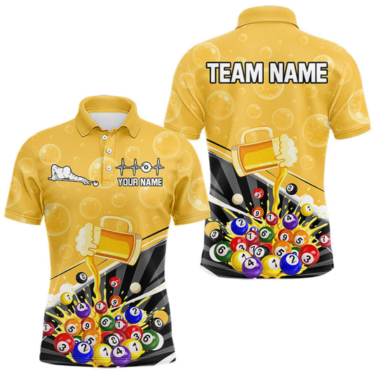 Maxcorners Funny Beer And Pool Balls Billiard Team Shirt For Men Custom Billiard Polo & 1/4 Zip Attire