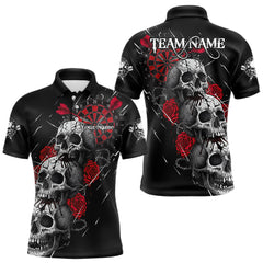 Maxcorners Custom Red Roses Blood Dripping Skull Dartboard Men Darts Polo Shirt Dart Jerseys LM1411