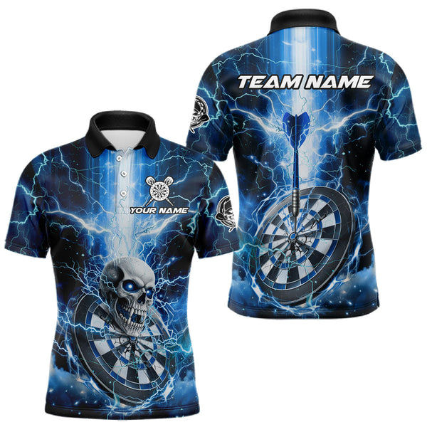Maxcorners Custom Lightning Blue Skull Cracked Dartboard Dart Men Polo Jerseys Outfits Dart Shirt LM1610