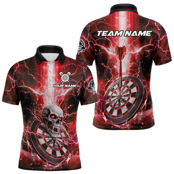 Maxcorners Custom Lightning Red Skull Cracked Dartboard Dart Men Polo Jerseys Outfits Dart Shirt LM1610