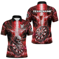 Maxcorners Custom Lightning Red Skull Cracked Dartboard Dart Men Polo Jerseys Outfits Dart Shirt LM1610