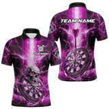 Maxcorners Custom Lightning Pink Skull Cracked Dartboard Dart Men Polo Jerseys Outfits Dart Shirt LM1610