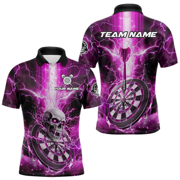 Maxcorners Custom Lightning Pink Skull Cracked Dartboard Dart Men Polo Jerseys Outfits Dart Shirt LM1610