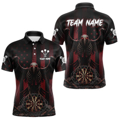 Maxcorners Red Gothic Eagle Skull Dartboard Custom Men Darts Polo Shirt Grunge US Flag Dart Jerseys LM1411