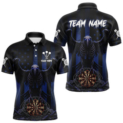 Maxcorners Blue Gothic Eagle Skull Dartboard Custom Men Darts Polo Shirt Grunge US Flag Dart Jerseys LM1411