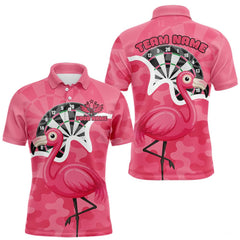 Maxcorners Custom Pink Flamingo Camouflage Dartboard Men Darts Polo League Shirts Funny Dart Jerseys