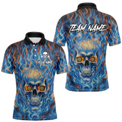 Maxcorners Custom Blue Fire Flaming Skull Dartboard Men Darts Polo League Shirts Outfits Dart Jerseys
