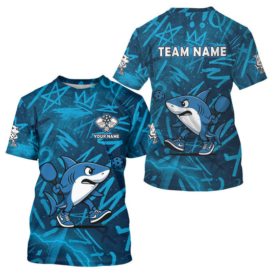 Maxcorners Custom Shark Blue Grunge Pickleball T-Shirt For Men Outfits Funny Pickleball Jersey MT1309