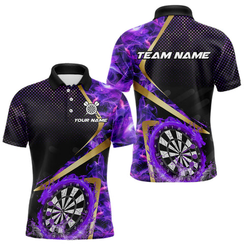 Maxcorners Custom Purple Flames Dragon Dartboard Halftone Dart Men Polo Jerseys Gold Dart Team Shirt LM1610